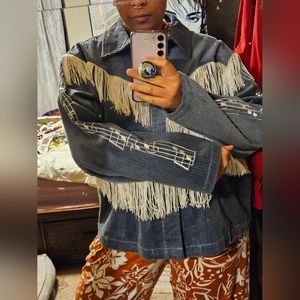 Fashion Brand Company Blue Corduroy Fringe Jacket Size 2XL